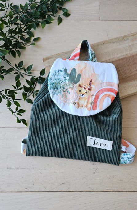 Cartable velours tigre indien arc en ciel celadon