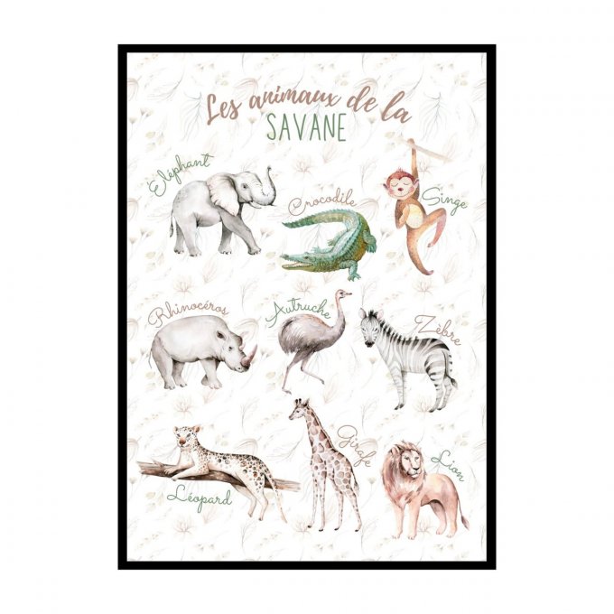 AFFICHE ÉDUCATIVE ANIMAUX DE LA SAVANE