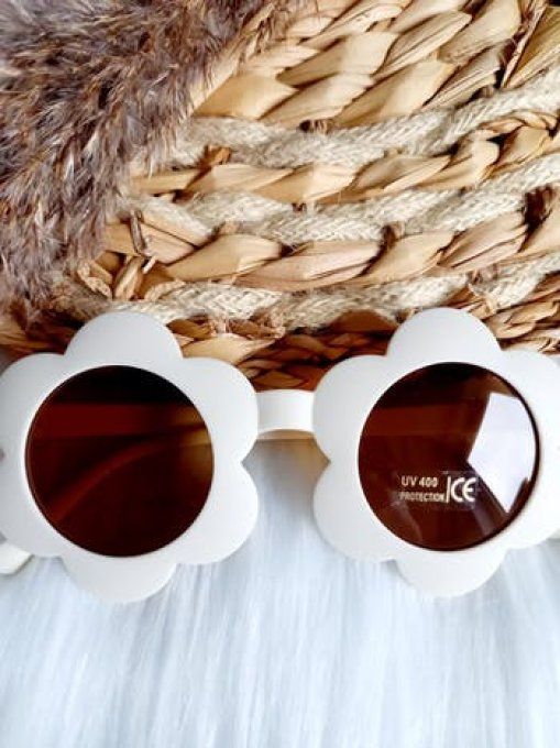 Lunette de soleil enfant fleurs ronde blanc