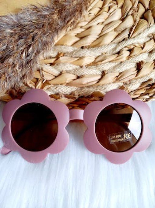 Lunette de soleil enfant fleurs ronde vieux rose