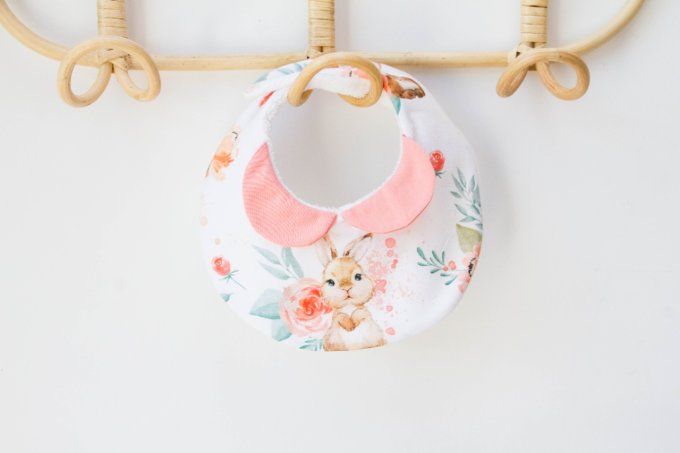 Bavoir col claudine lapin Spring col corail