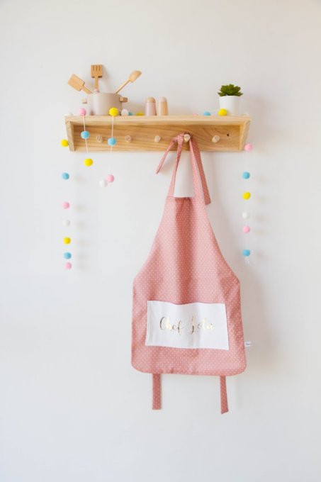 Tablier  vieux rose à pois blanc poche blanche   " création sous 8 jours ouvrés "