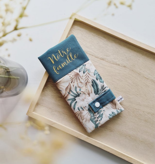 Protège livret de famille  feuillage doré celadon