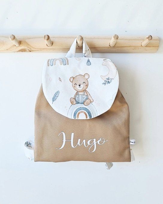 Cartable ourson arc en ciel  beige
