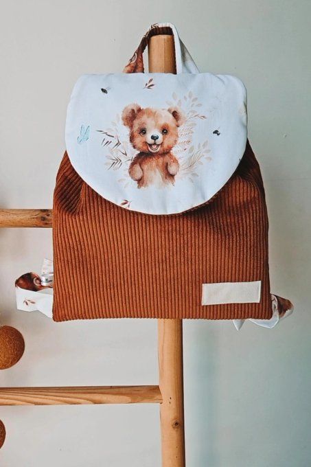 Cartable velours marron ourson en stock