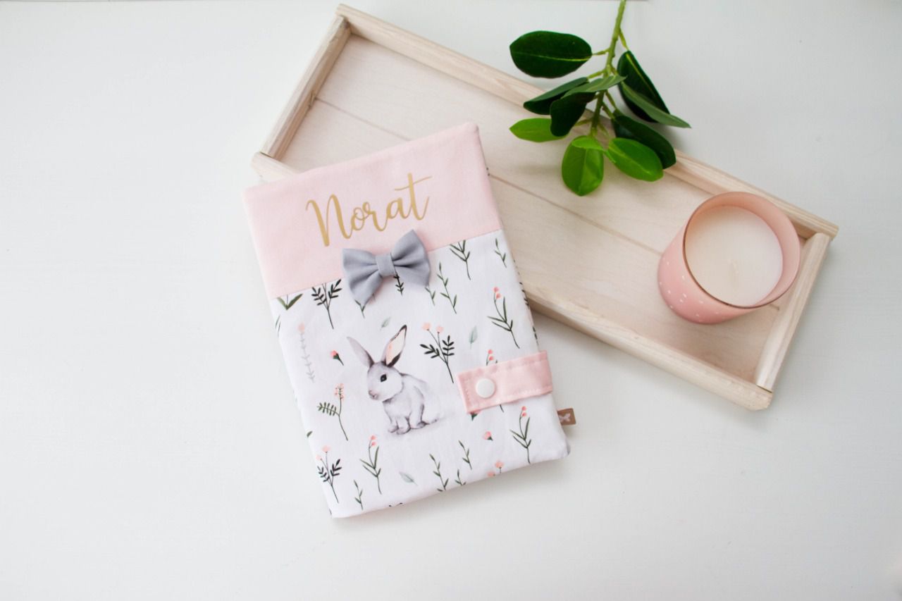 Protège carnet de santé lapin rose claire - Loupapillon