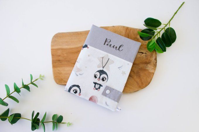 Protège carnet de santé pingouin étoile gris